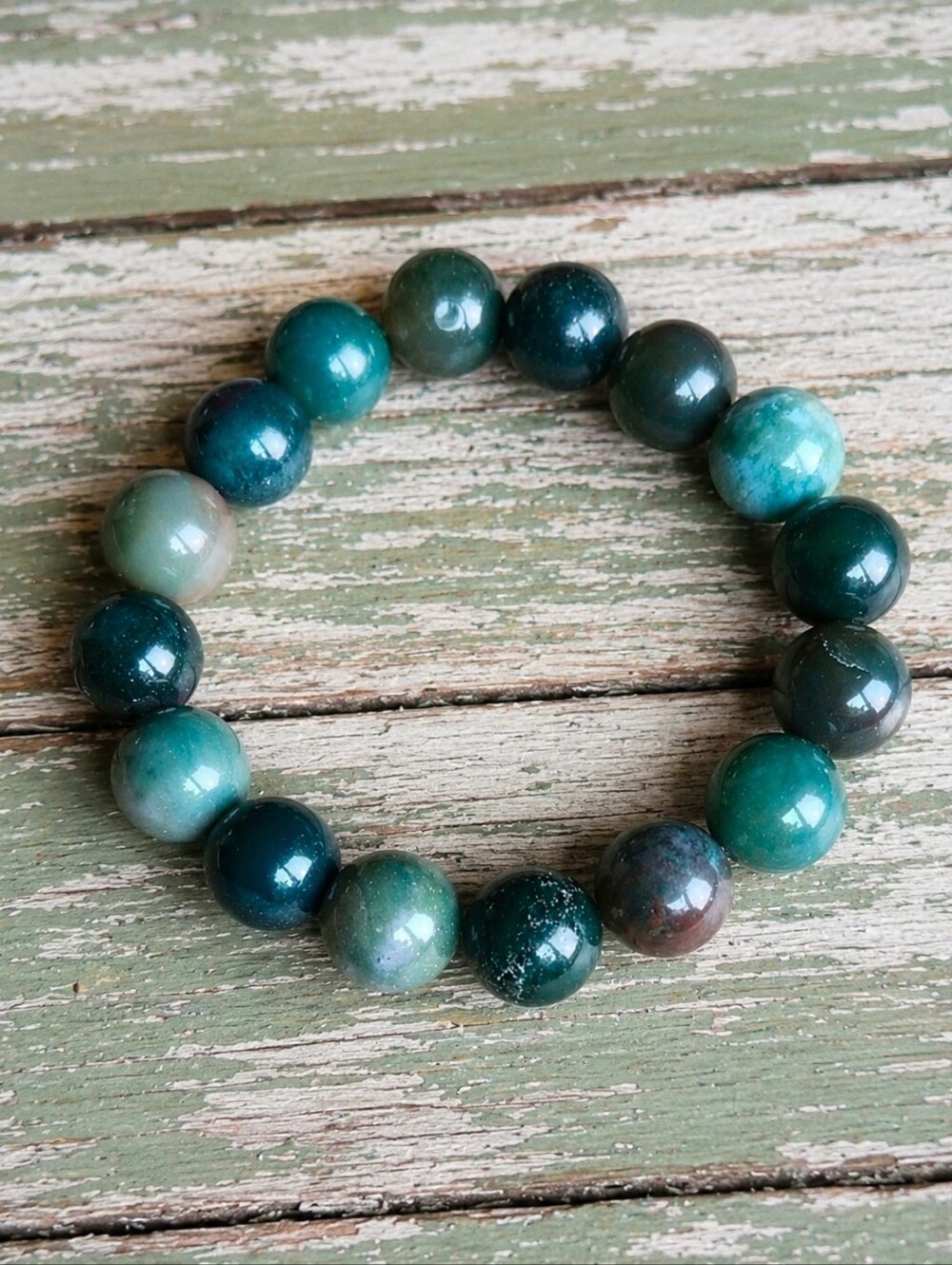 Indian Agate Beaded Stretch Bracelet | Green | Handmade
